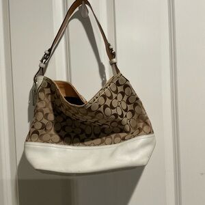 Coach Brown and White Signature Shoulder Bag
